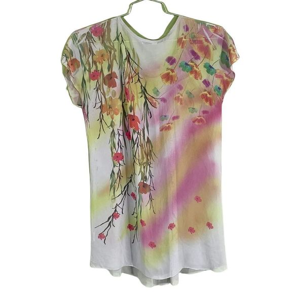 Daniel Benjamin Sheer Silky Floral Top Size L - Picture 3 of 6